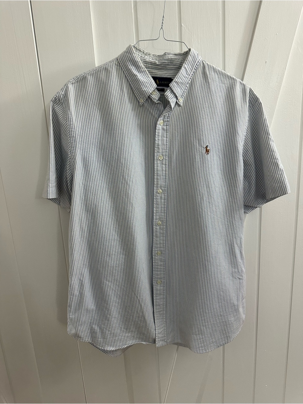 Ralph Lauren Slim Fit Light Blue & White Striped Short-Sleeve Button-Down Shirt